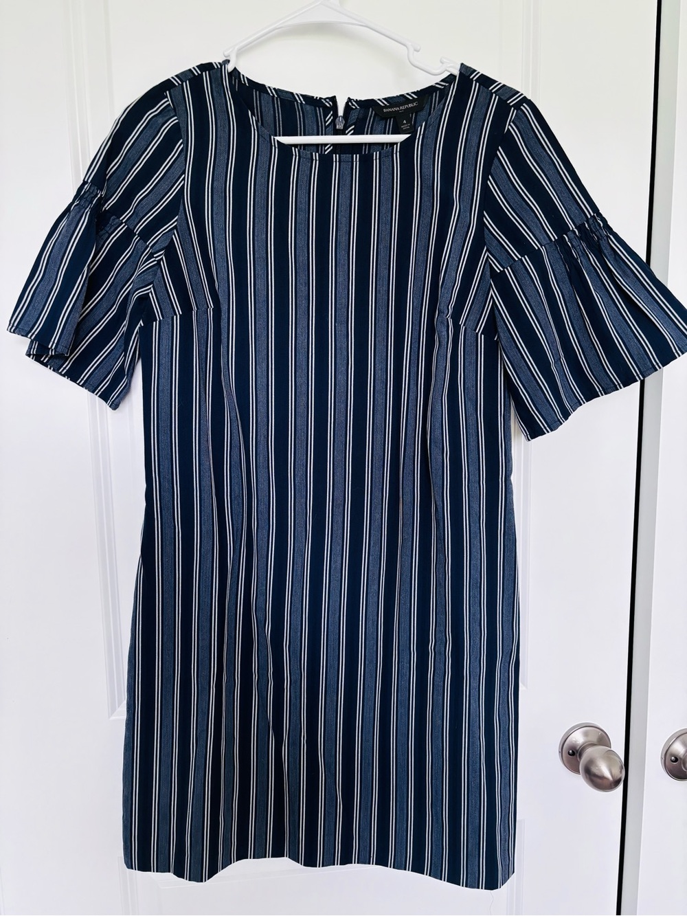 Banana Republic Navy and White Striped Midi Dress